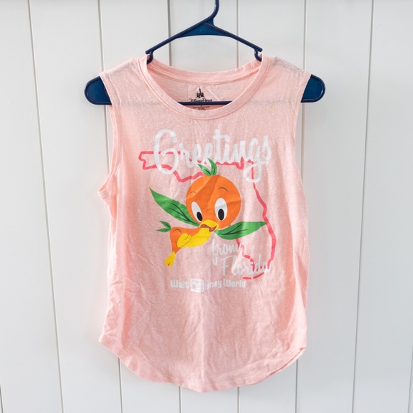 Walt Disney World Greetings from Florida Orange Bird Sleeveless Coral Pink Shirt - Picture 1 of 4